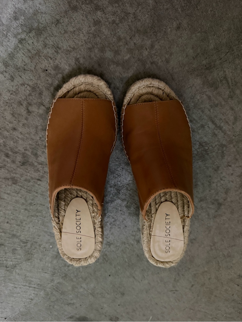 Sole Society Cognac Slide Espadrille Platform Mules Size 7